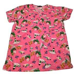 Women's Size XS Christmas Holiday Scrub Top Santa Snowman, Excellent‎ Condition